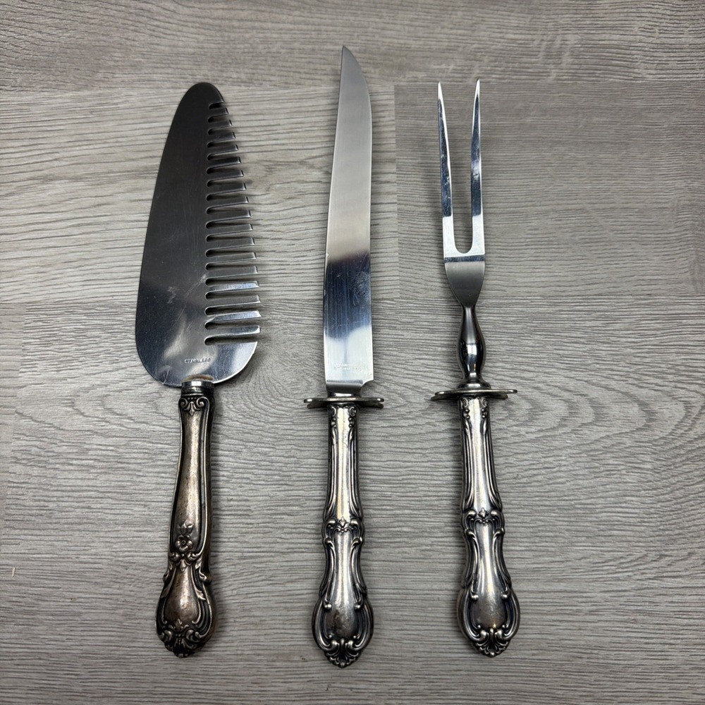 Vintage Lot Of 3 Sterling Silver Handle Silverware. Steak‎ Knife, Carving Fork